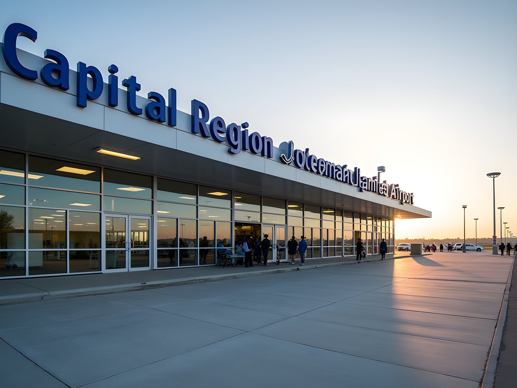 Capital Region International Airport entrance with minimal traffic