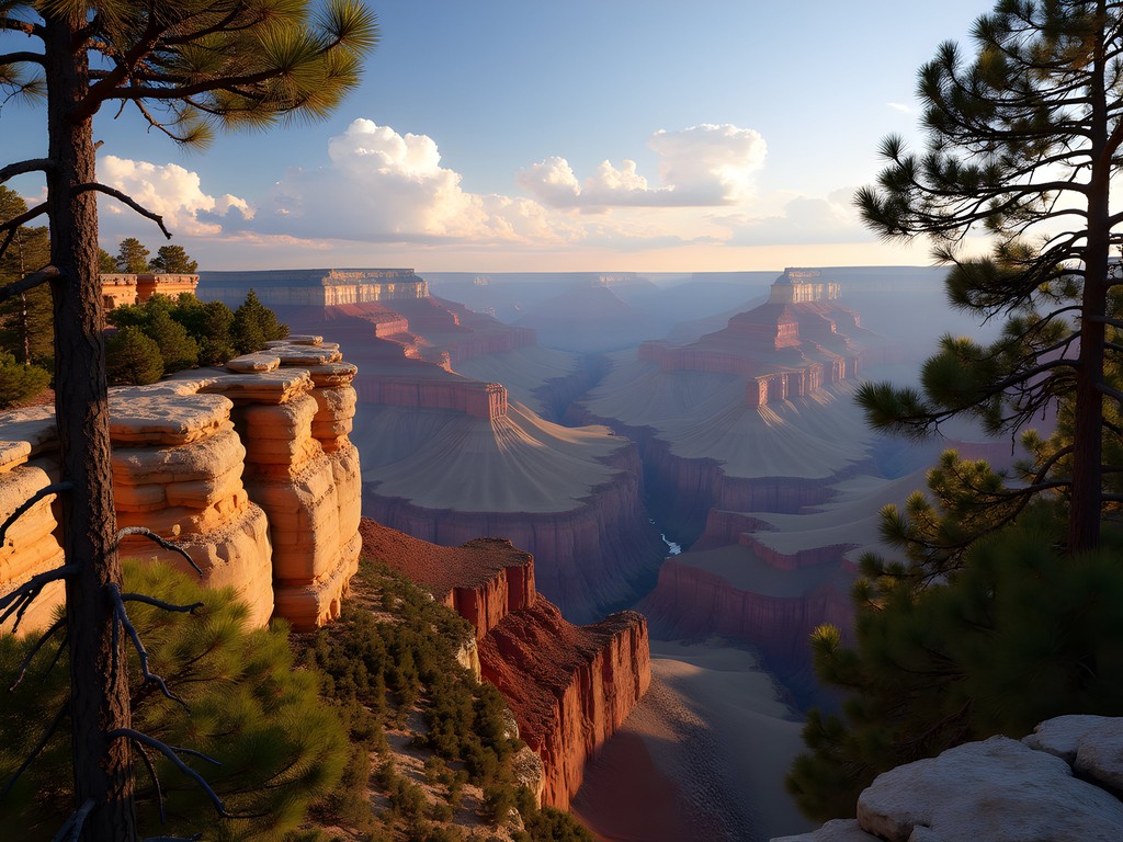Expansive view of Grand Canyon from South Rim during fall season