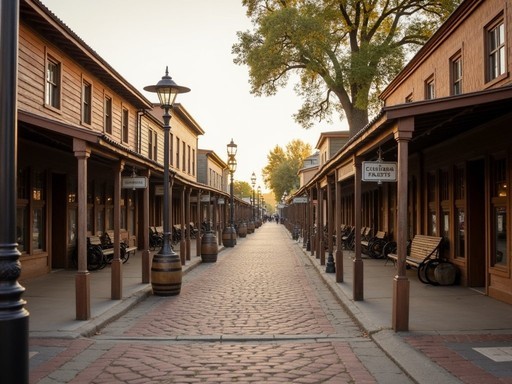 Historic main street of Columbia State Historic Park with preserved Gold Rush era buildings