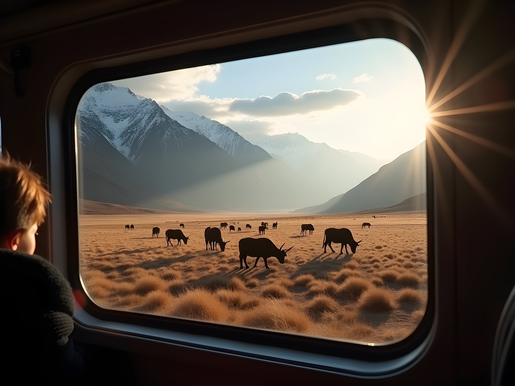 Stunning mountain views from the Qinghai-Tibet Railway crossing the Tibetan plateau