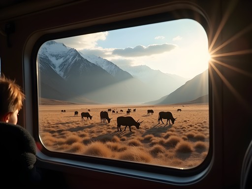 Stunning mountain views from the Qinghai-Tibet Railway crossing the Tibetan plateau