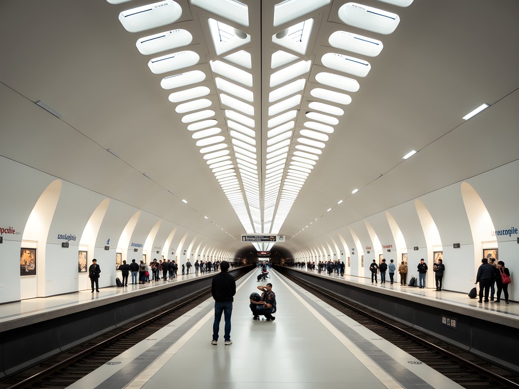 Futuristic Oriente metro station in Lisbon with distinctive architectural elements