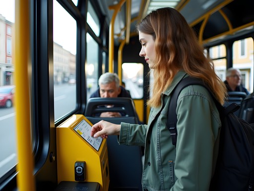 Student validating transit pass on a Roman city bus