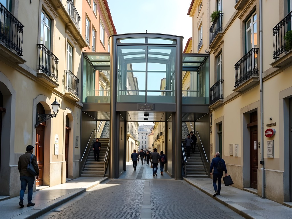 Hidden municipal elevator entrance in Lisbon connecting different neighborhood levels