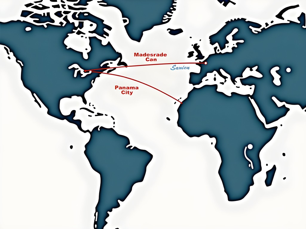 Flight route map showing connections between London and Caracas