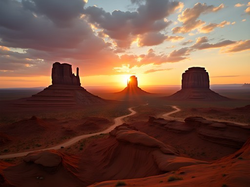 Woman meditating at sunrise with Monument Valley buttes in background
