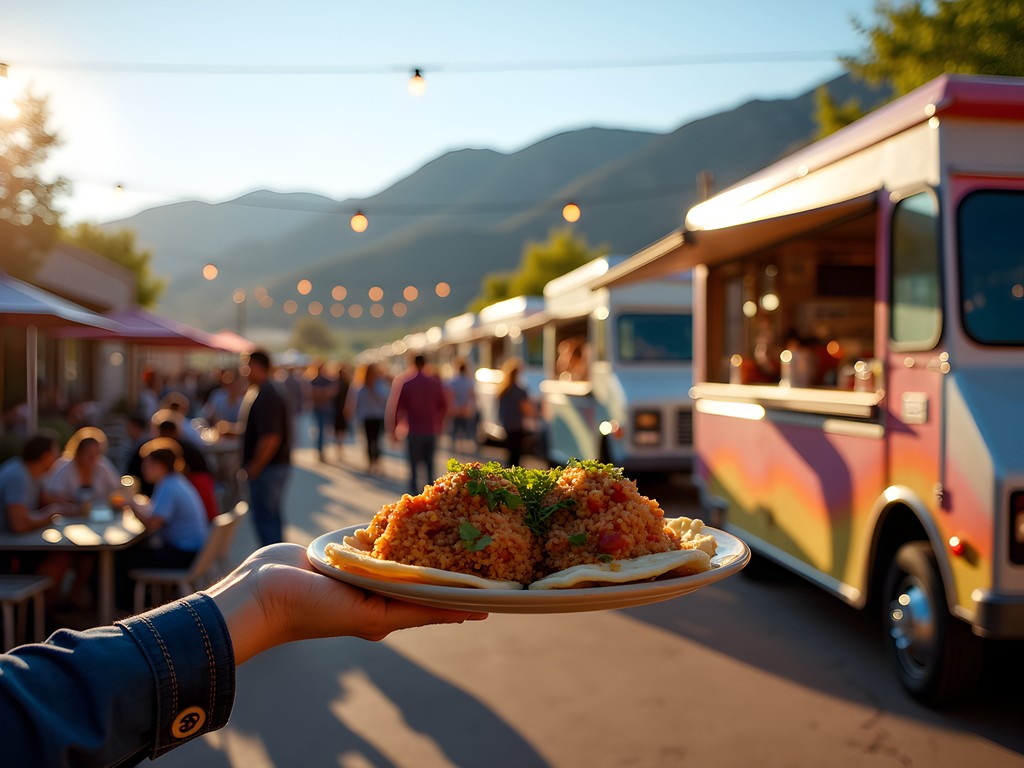 Colorful food trucks serving regional Southwest cuisine in Durango