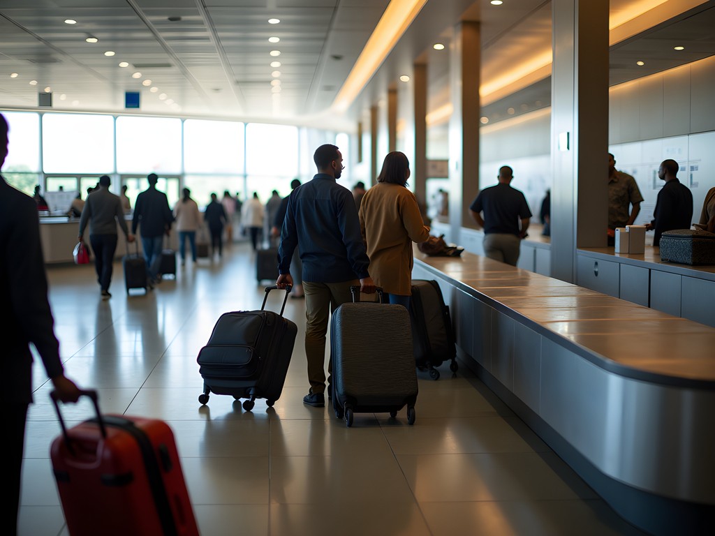 Harare International Airport arrival hall with travelers collecting luggage