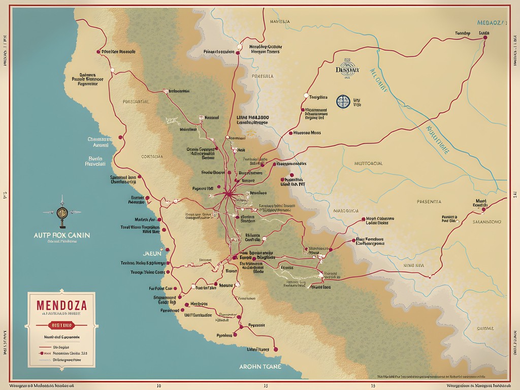Map of Mendoza's three main wine regions with distance markers