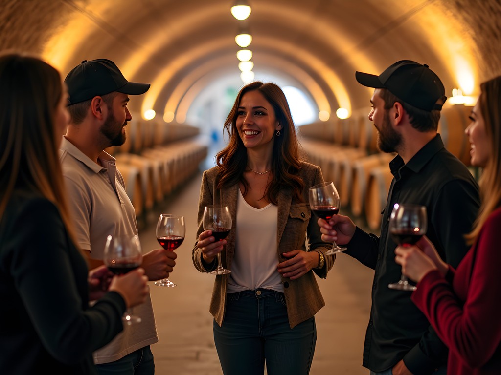 Small group wine tour with sommelier explaining tasting techniques in Mendoza cellar