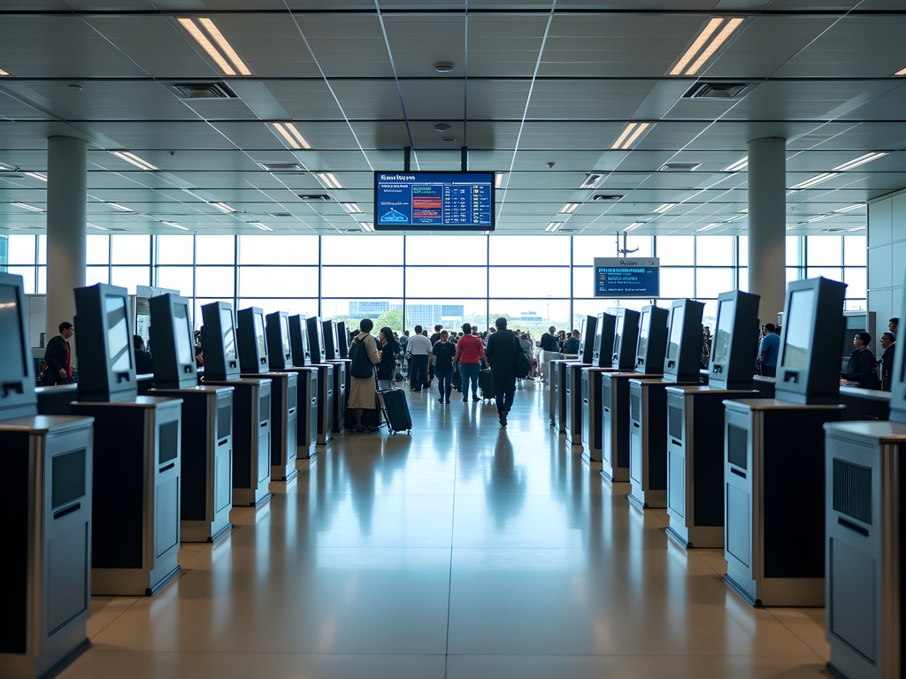Ezeiza International Airport arrival hall with digital customs declaration kiosks