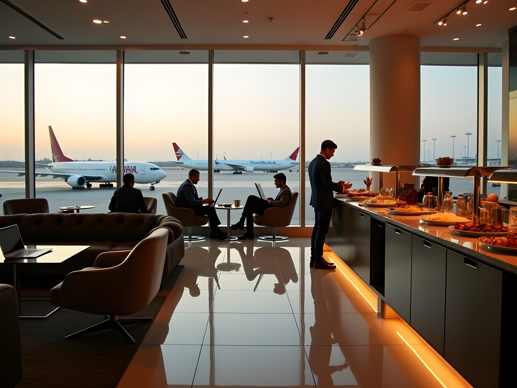 Santiago Airport LATAM VIP lounge with business travelers working