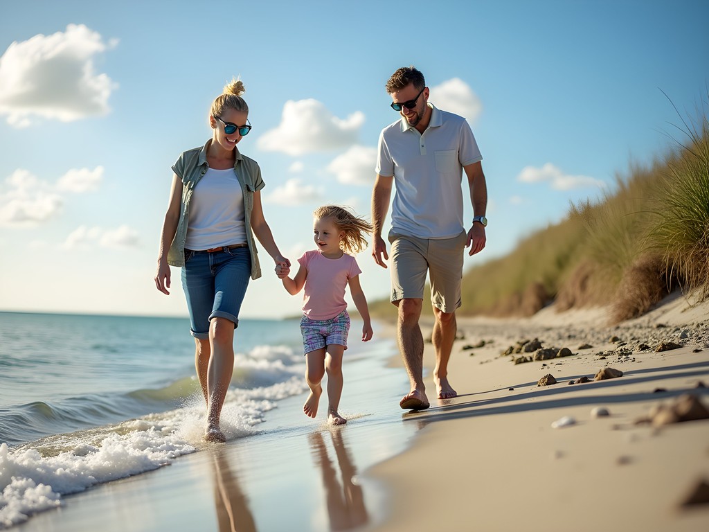 Family enjoying a scenic Atlantic coast stop during Miami to Boston road trip