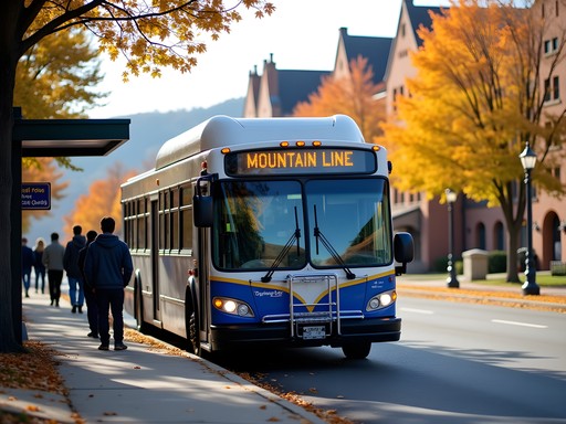 Mountain Line bus stopping at WVU campus in Morgantown
