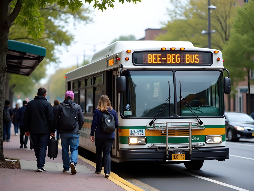 Westchester Bee-Line bus at Mount Vernon stop with commuters boarding