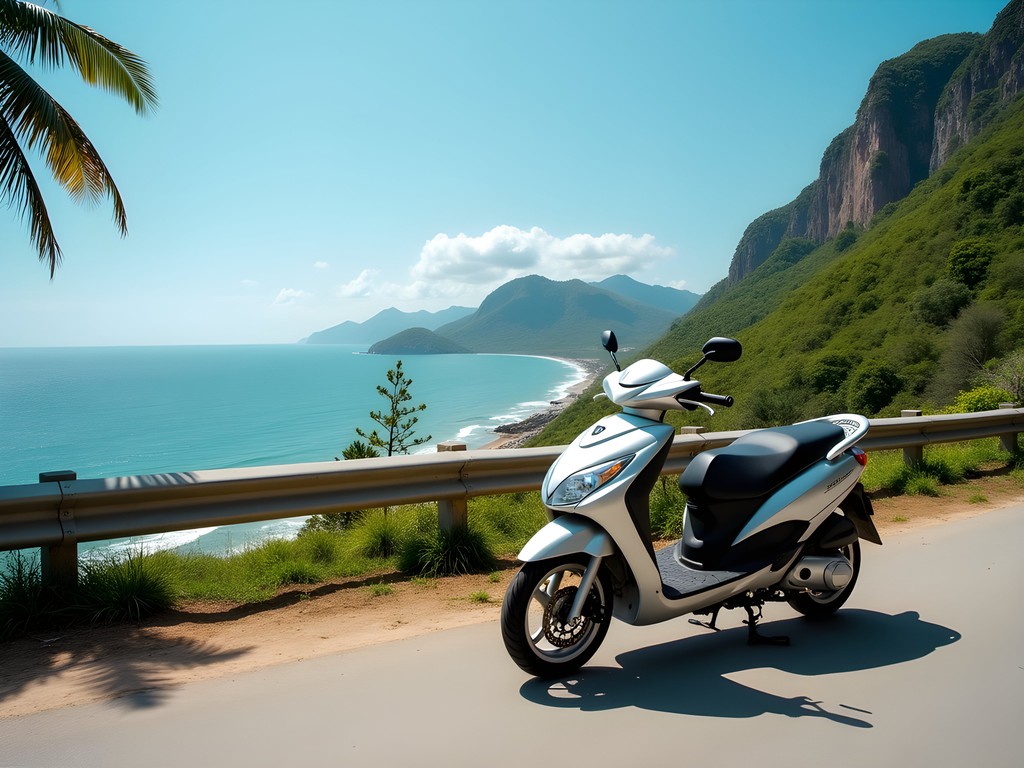 Motorbike on coastal road between Ho Chi Minh City and Mui Ne