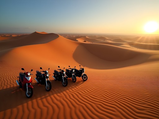 Red sand dunes of Mui Ne with motorbikes parked nearby