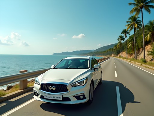 Private car driving along coastal road to Mui Ne