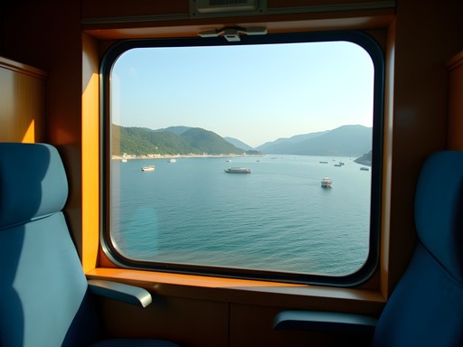 View from train window showing Vietnamese coastal scenery