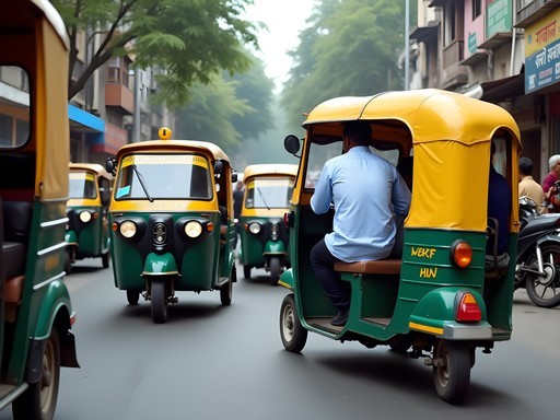 Auto rickshaws navigating through Mumbai traffic