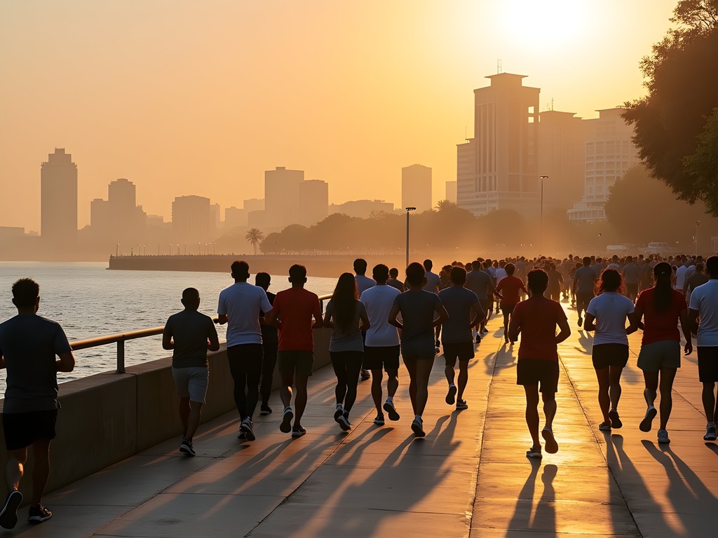 People walking along Marine Drive promenade in Mumbai