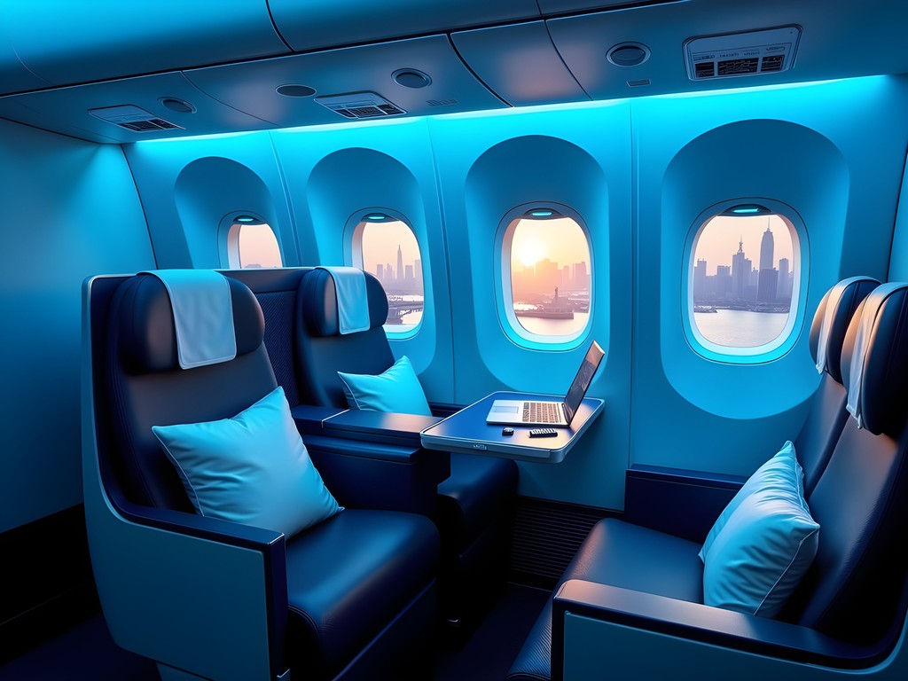 Business class cabin on direct flight between Mumbai and Shanghai