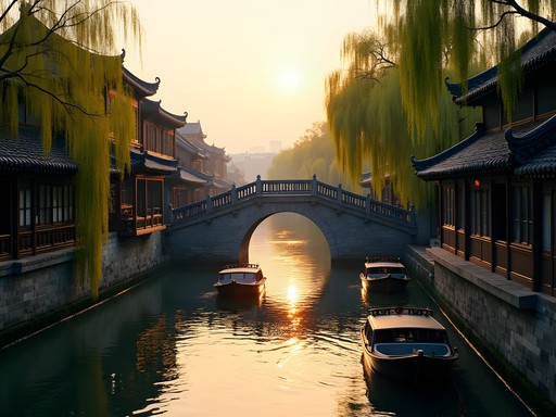 Photographer capturing ancient bridges and canals in Zhujiajiao Water Town near Shanghai