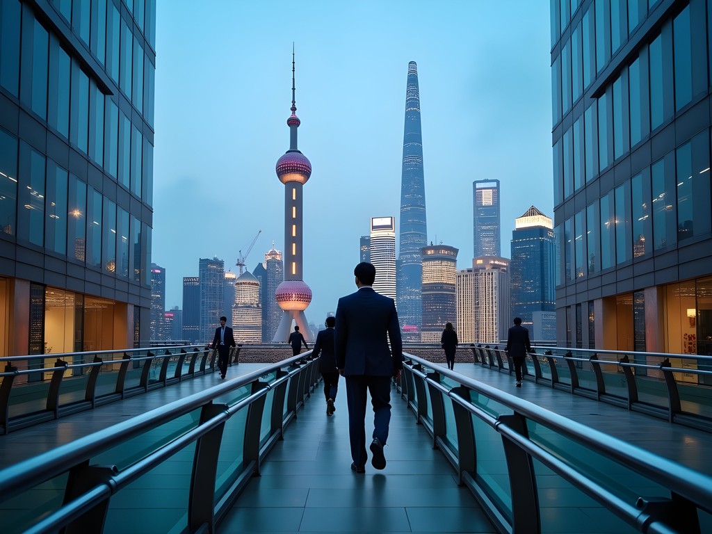 Shanghai Pudong financial district skyline with business professional