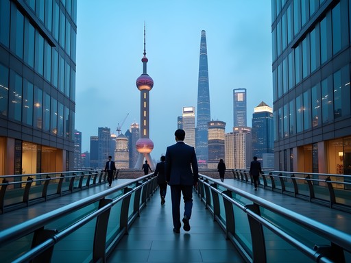 Shanghai Pudong financial district skyline with business professional