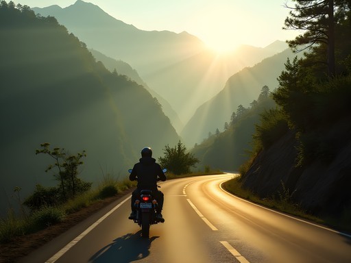 Motorcycle journey through misty Western Ghats mountain roads