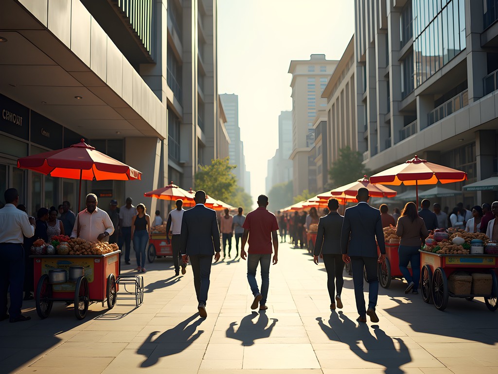 Pedestrians navigating a busy street in Nairobi's Central Business District during daytime