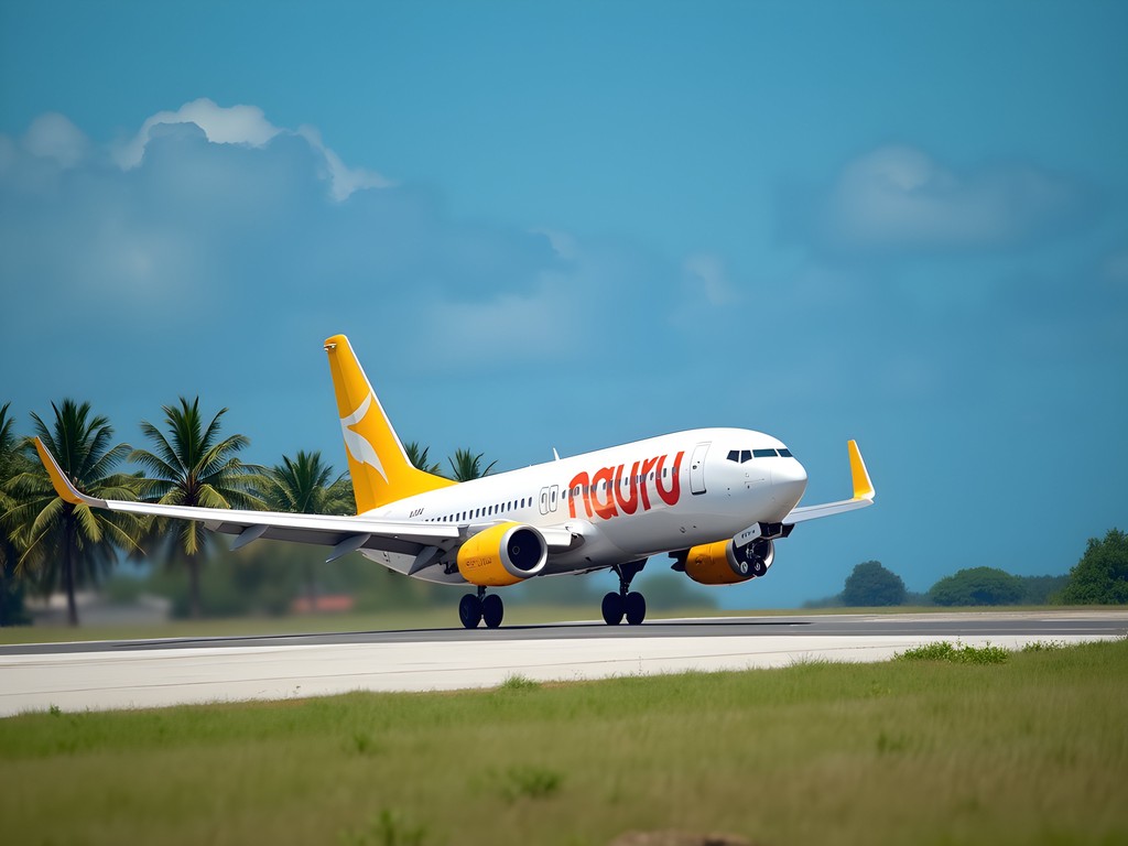 Nauru Airlines plane landing at Nauru International Airport