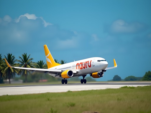 Nauru Airlines plane landing at Nauru International Airport