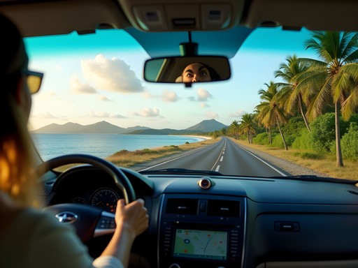 Driving on Nauru's coastal road with ocean views