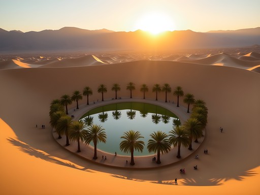 The stunning desert oasis of Huacachina surrounded by massive sand dunes, part of the Nazca Circuit route