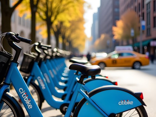 Woman using Citibike as alternative transportation in NYC