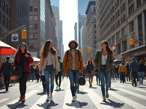 College students walking through Manhattan grid system instead of taking subway