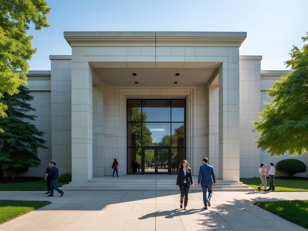 Newark Museum of Art exterior with business professionals walking past