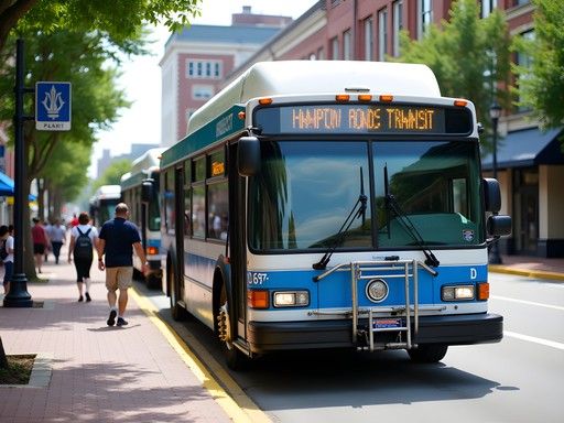 HRT bus stopping in downtown Norfolk with passengers boarding