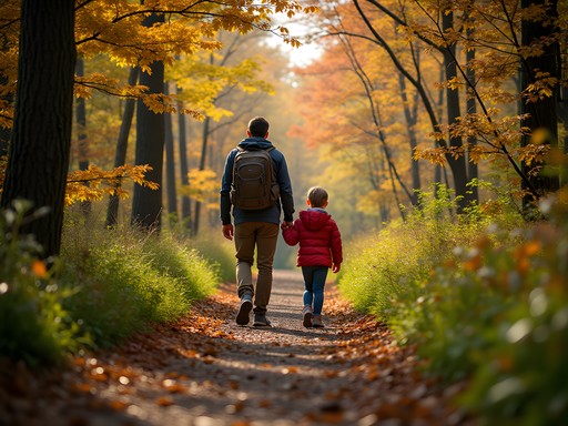 Family exploring medicinal plant trail in Wayne National Forest during fall