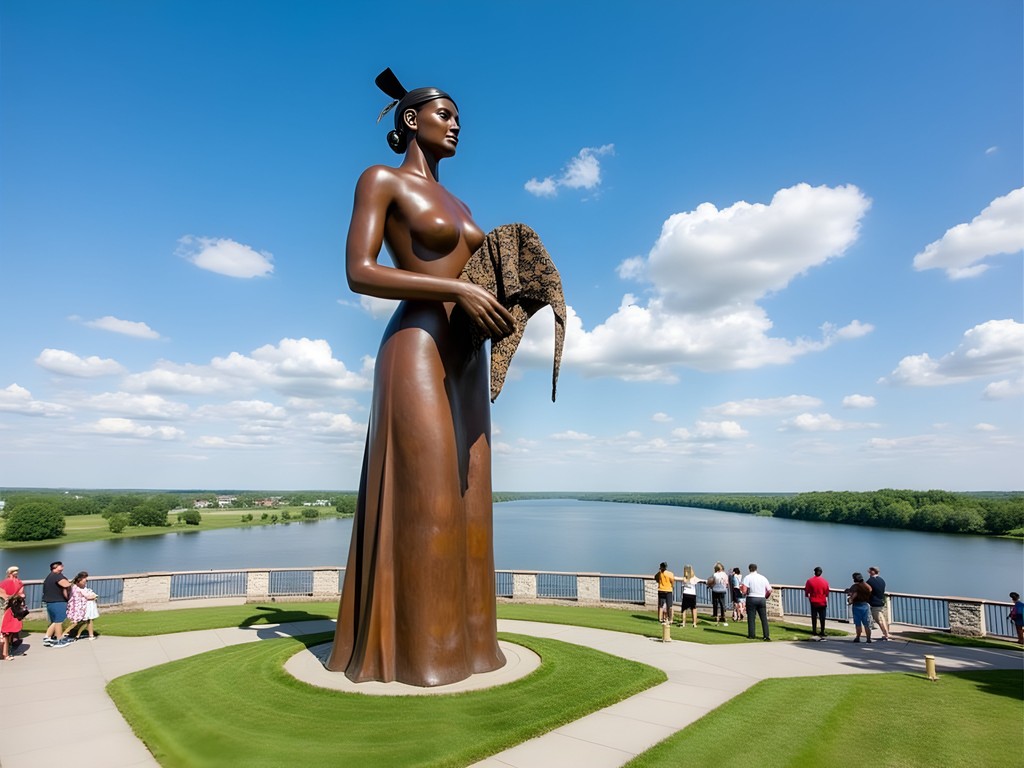 Dignity statue overlooking Missouri River in Chamberlain, South Dakota