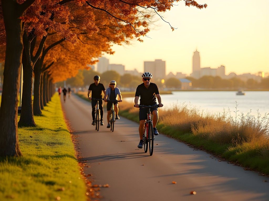Cycling path along Guaíba Lake waterfront in Porto Alegre