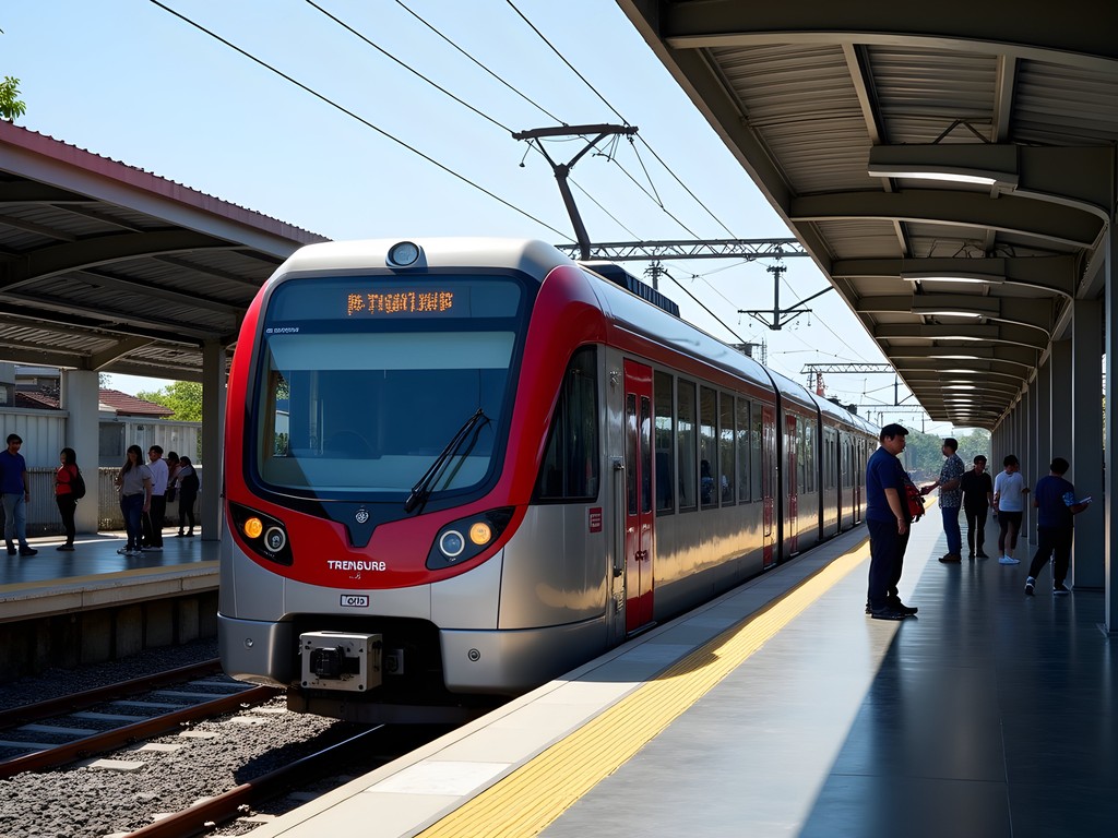 Porto Alegre's modern Trensurb train arriving at station