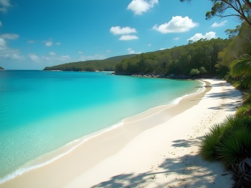 Crystal clear waters of Lake McKenzie on Fraser Island with white sand beach