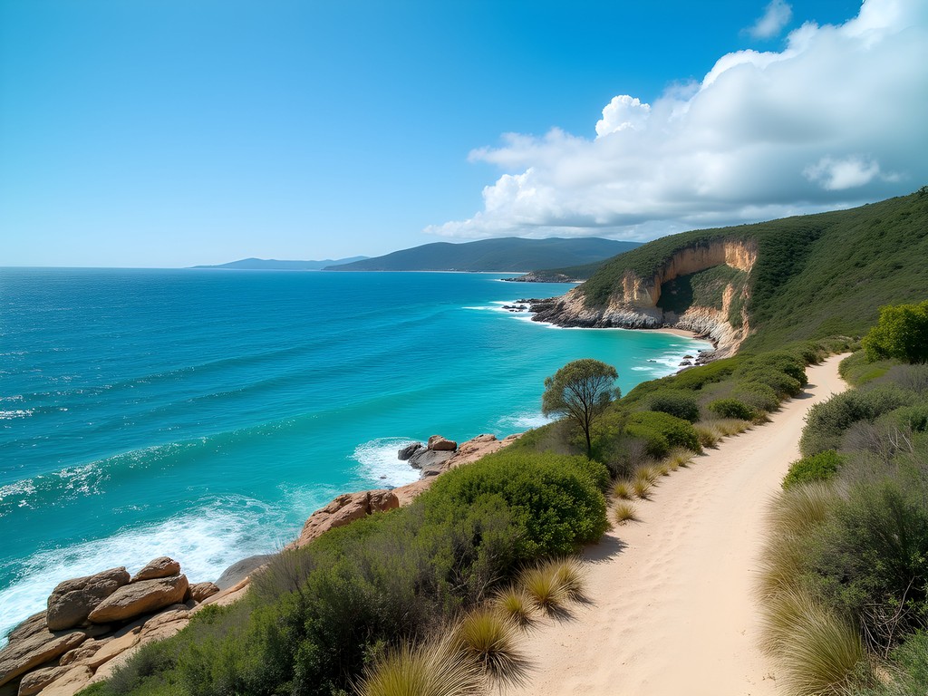 Man hiking along coastal trail in Noosa National Park with ocean views