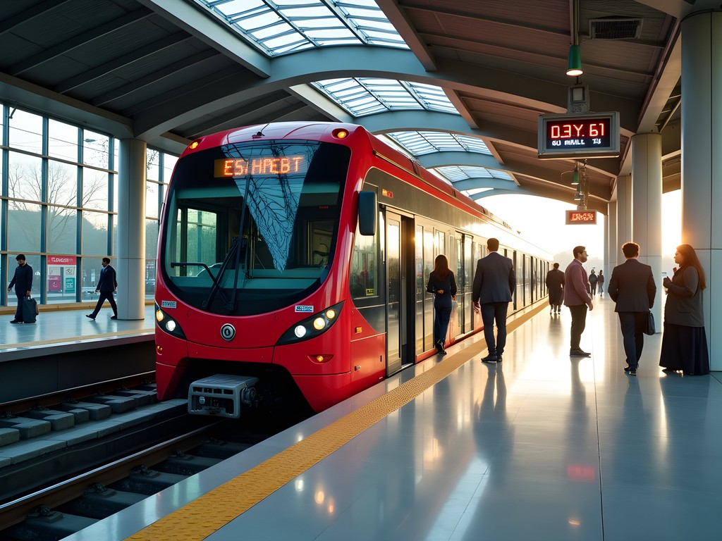 Islamabad Metro Bus station with business travelers boarding