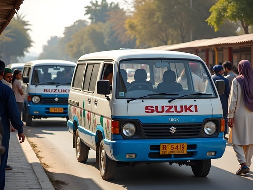 Local Suzuki wagon vans at a transportation hub in Rawalpindi