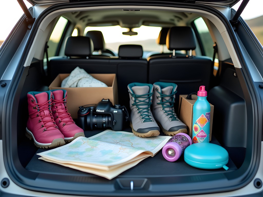 Interior of family SUV showing organization systems for Iceland Ring Road trip