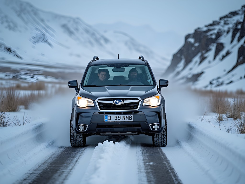 4WD vehicle navigating snowy conditions on Iceland's Ring Road in winter