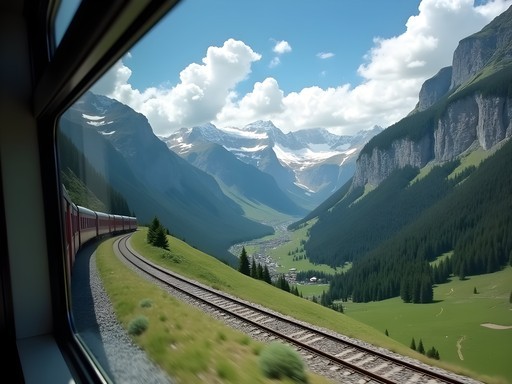 Scenic train journey through Brenner Pass in the Alps between Italy and Austria